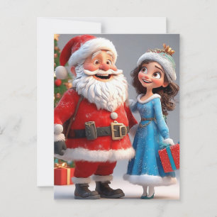 Santa Claus and Snow Maiden Celebrating Christmas Postcard