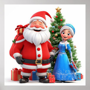Santa Claus and Snow Maiden Celebrating Christmas Poster