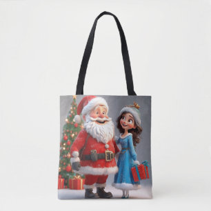 Santa Claus and Snow Maiden Celebrating Christmas Tote Bag