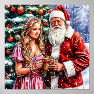 Santa Claus and Snow Maiden Festive Christmas Poster