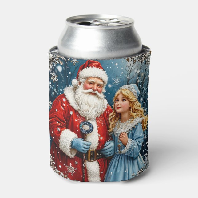 Santa Claus and Snow Mainen in a Winter Wonderland Can Cooler (Can Front)