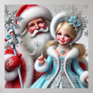 Santa Claus and Snow Mainen in a Winter Wonderland Poster