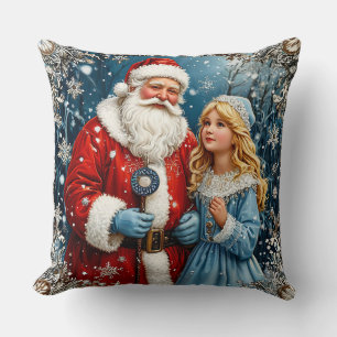 Santa Claus and Snow Mainen in a Winter Wonderland Throw Pillow