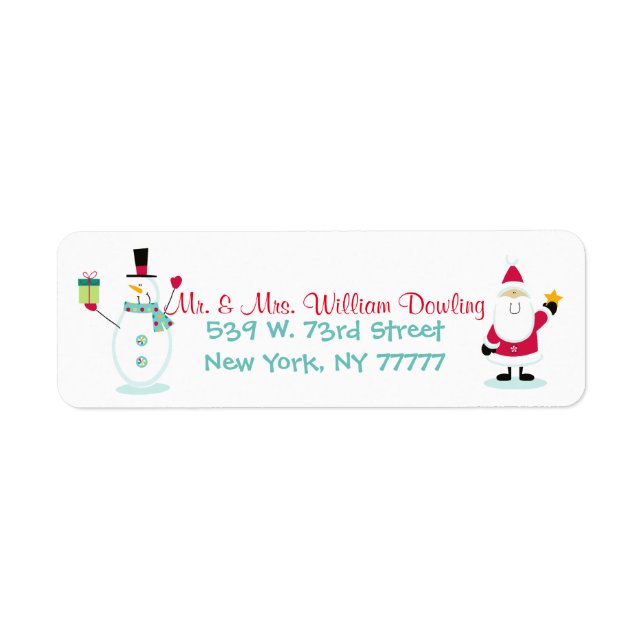 Santa Claus and Snowman Christmas Return Address (Front)