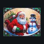 Santa Claus and Snowman Christmas Stained Glass  Holiday Postcard<br><div class="desc">Festive Christmas Santa and Snowman</div>