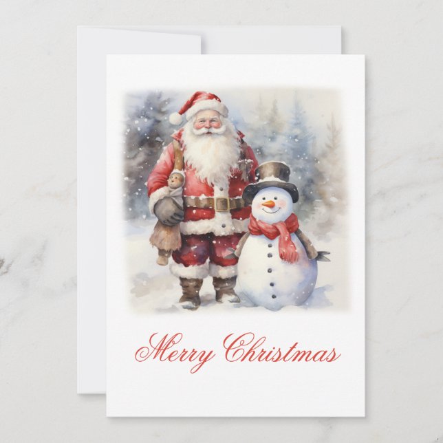 Santa Claus and Snowman Friends Holiday Card (Front)