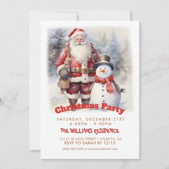 Santa Claus and Snowman Friends Invitation (Front)
