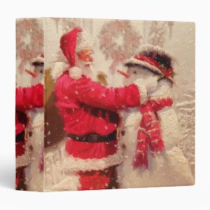 Santa claus and snowman in snowfall binder