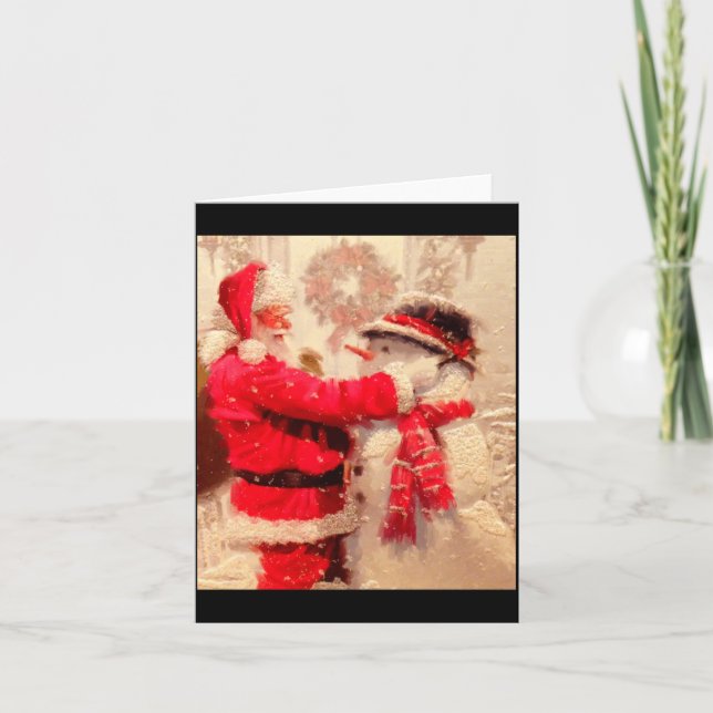 Santa Claus And Snowman In Snowfall  Card (Front)