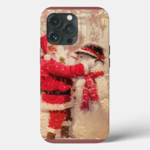 Santa claus and snowman in snowfall iPhone 13 pro case