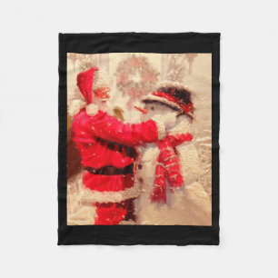 Santa Claus And Snowman In Snowfall Fleece Blanket