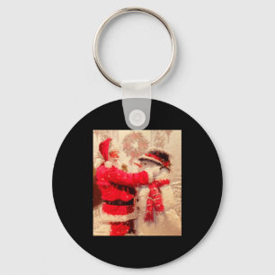 Santa Claus And Snowman In Snowfall  Keychain