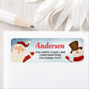 Santa Claus and Snowman Return Address Label