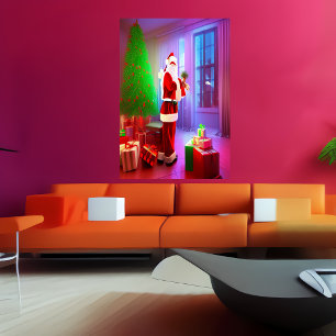 Santa Claus and the Christmas tree AI Art Poster