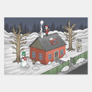 Santa Claus and the little red house Wrapping Paper Sheet