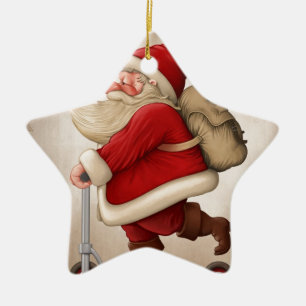 Santa Claus and the Push scooter Ceramic Ornament