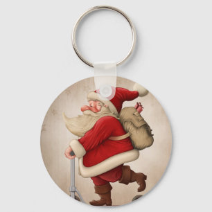 Santa Claus and the Push scooter Keychain