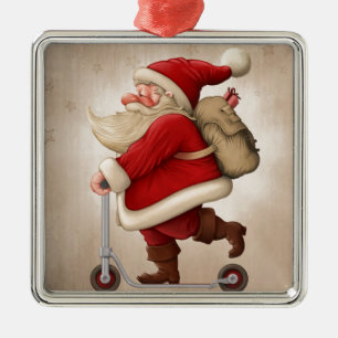 Santa Claus and the Push scooter Metal Ornament