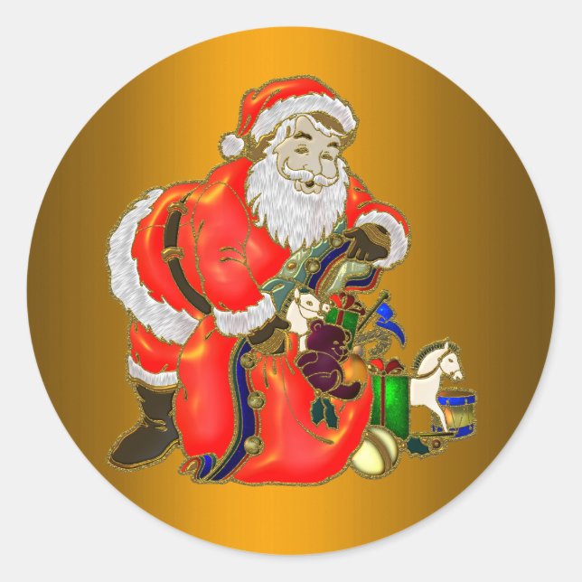 Santa Claus and Toy Sack Christmas Classic Round Sticker (Front)