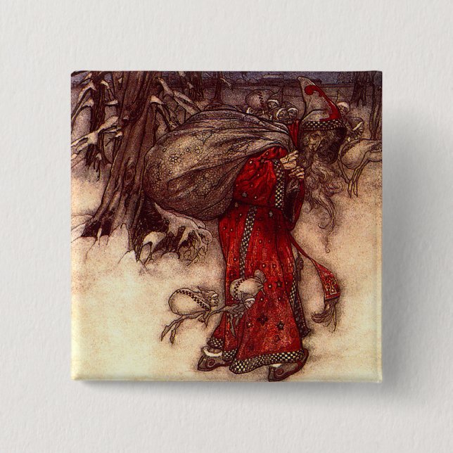 Santa Claus Arthur Rackham  2 Inch Square Button (Front)