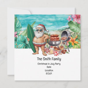Santa Claus at Beach Christmas in July  Invitation