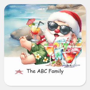 Santa Claus at Beach Christmas in July  Square Sticker