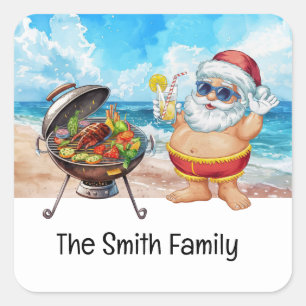 Santa Claus at Beach Christmas in July Square Sticker