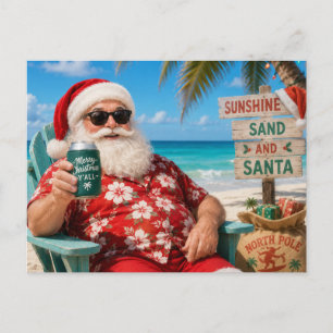 Santa Claus at Beach view Christmas Party Postcard