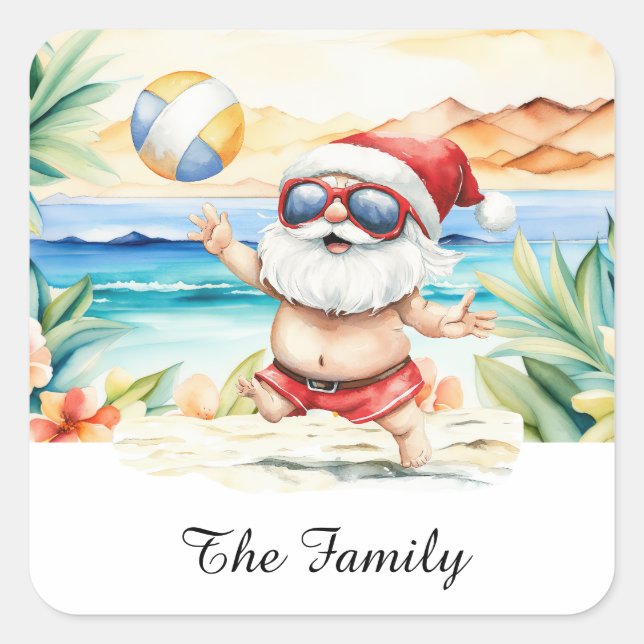 SANTA CLAUS  at Hawaii Beach for Christmas Square Sticker (Front)