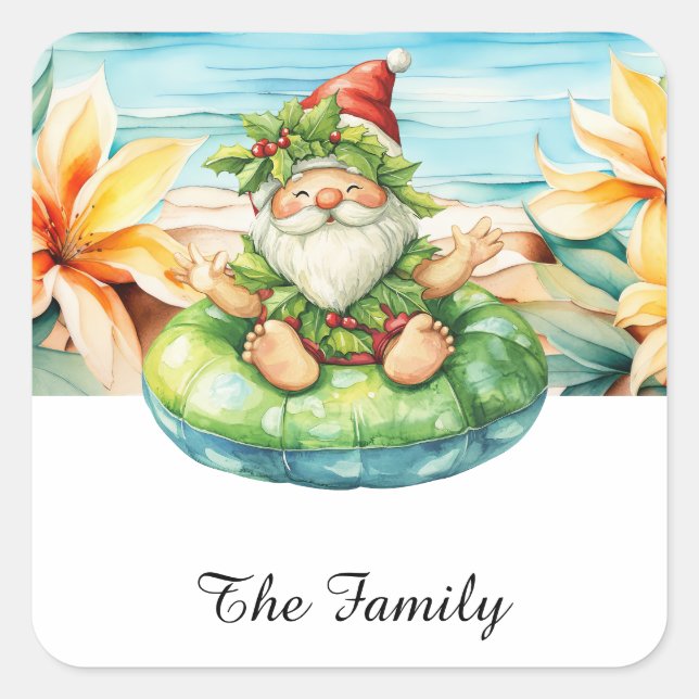 SANTA CLAUS  at Hawaii Beach for Christmas Square Sticker (Front)