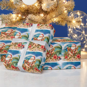 SANTA CLAUS  at Hawaii Beach for Christmas Wrapping Paper