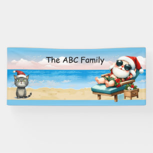Santa Claus at the beach Christmas in July Party Banner