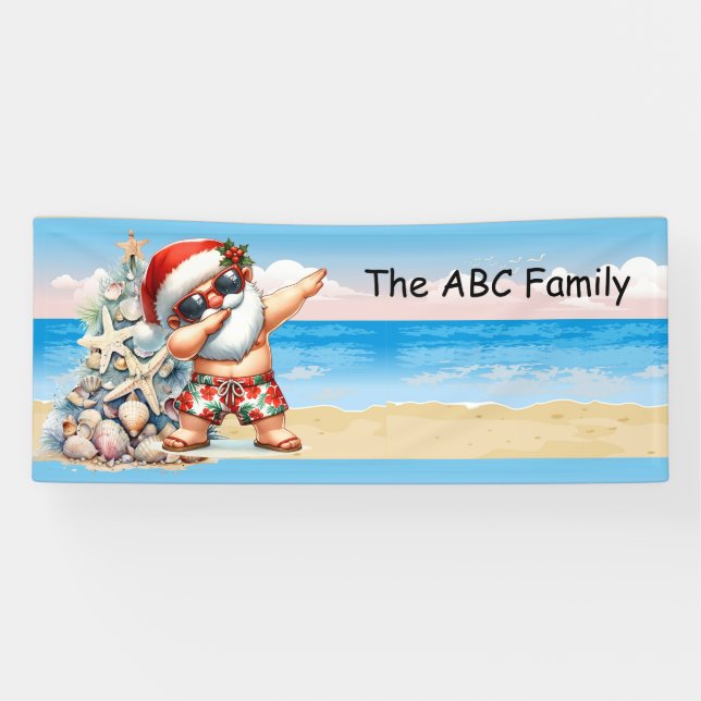 Santa Claus at the beach  Christmas in July Party Banner (Horizontal)