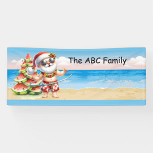 Santa Claus at the beach  Christmas in July Party Banner
