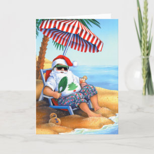 Santa Claus at the beach Holiday Card