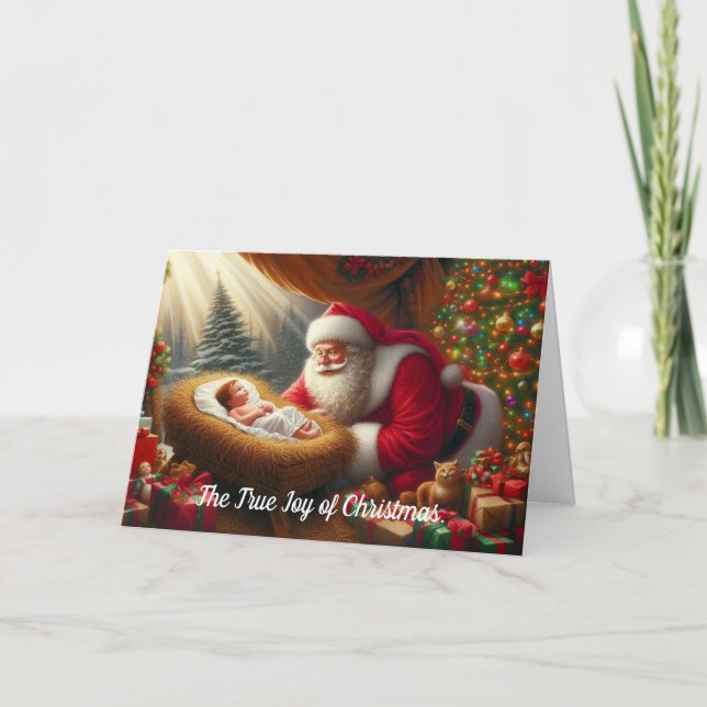 Santa Claus & Baby Jesus  Christmas Greeting Cards (Front)