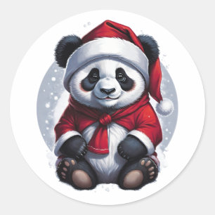 Santa Claus Baby Panda   Christmas Classic Round Sticker