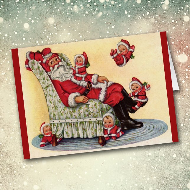 Santa Claus Babysits Retro Image Carte de Noël (Créateur téléchargé)