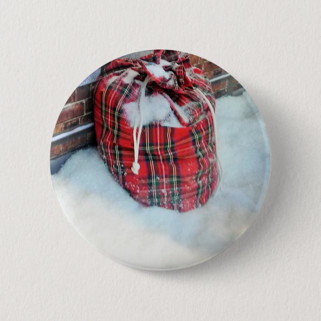 Santa Claus Bag in snow 2 Inch Round Button (Front)