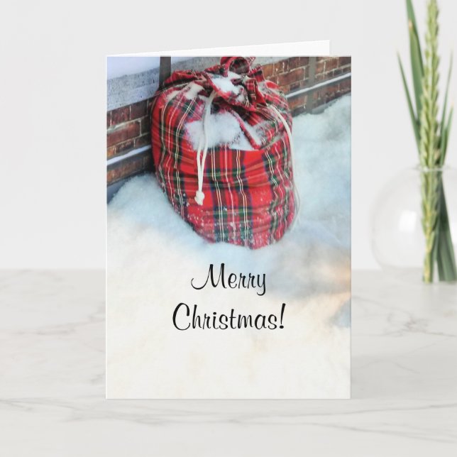 Santa Claus Bag in snow Holiday Card (Front)