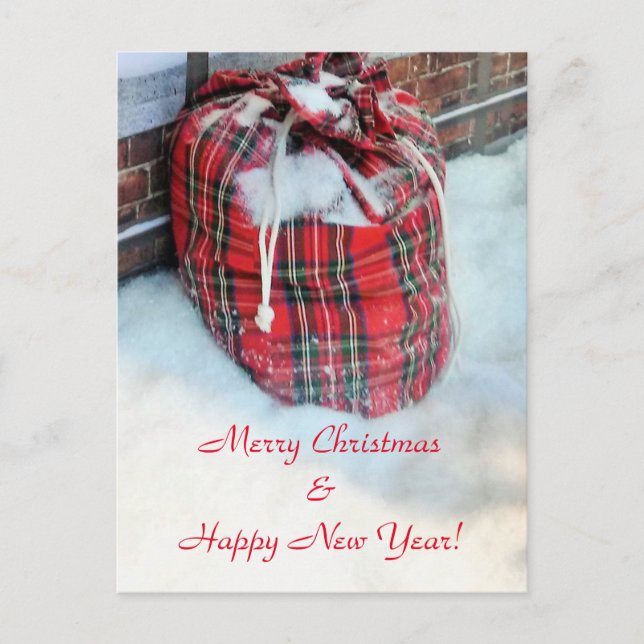 Santa Claus Bag in snow Holiday Postcard (Front)