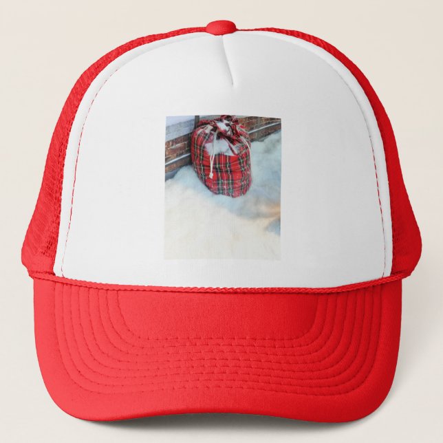 Santa Claus Bag in snow Trucker Hat (Front)