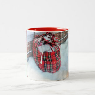 Santa Claus Bag in snow Two-Tone Coffee Mug