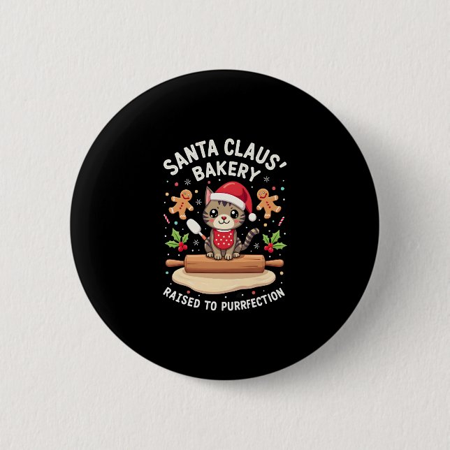 Santa Claus Bakery Kneaded To Purrfection Christma 2 Inch Round Button (Front)