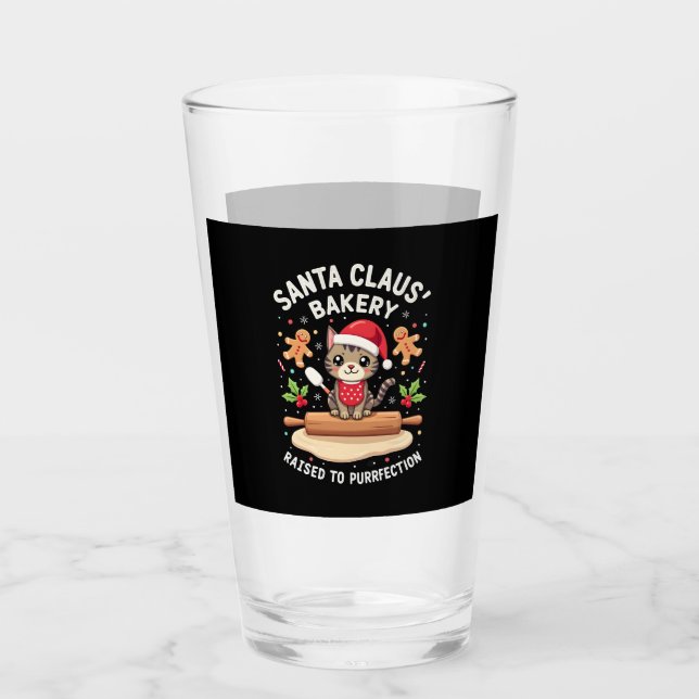 Santa Claus Bakery Kneaded To Purrfection Christma Glass (Front)