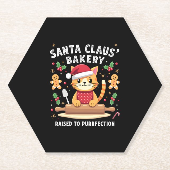 Santa Claus Bakery Kneaded To Purrfection Christma Paper Coaster (Front)