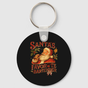 Santa Claus Bartender Funny Drinking Alcohol Beer  Keychain