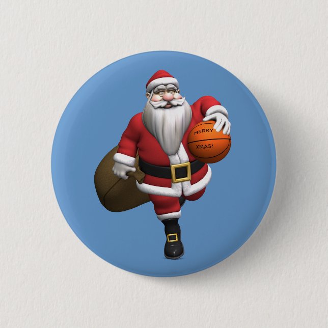 Santa Claus Basketball Player 2 Inch Round Button (Front)