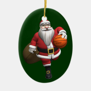 Santa Claus Basketball Player Ceramic Ornament
