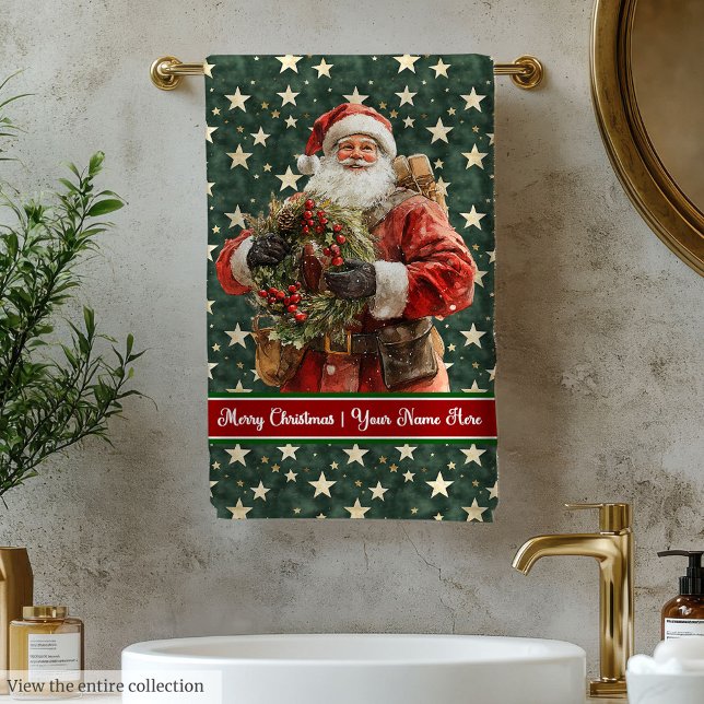 Santa Claus Bath Towels in Trendy Watercolor (Santa Claus Bath Towels in Trendy Watercolor)